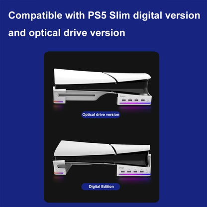 For Sony PS5 Slim IPEGA PG-P5S021 RGB Light Host Horizontal Stand With 4 USB HUBs, White