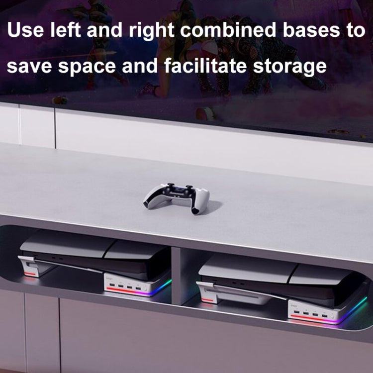 For Sony PS5 Slim IPEGA PG-P5S021 RGB Light Host Horizontal Stand With 4 USB HUBs, White