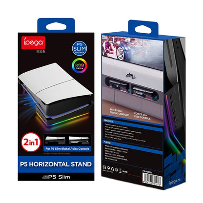 For Sony PS5 Slim IPEGA PG-P5S021 RGB Light Host Horizontal Stand With 4 USB HUBs, White