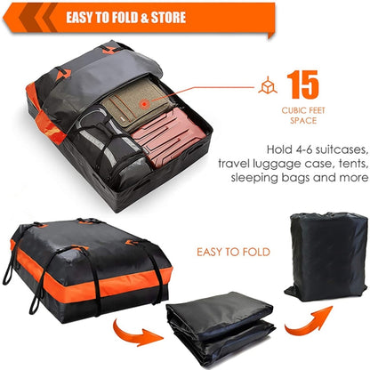15 Cubic Feet Waterproof Car Roof Storage Luggage Bag, 15 Inch