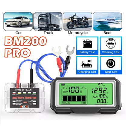 ANCEL 12V LED Car Battery Tester SOH/SOC Rechargeable Battery Analysis Tool, BM200 PRO