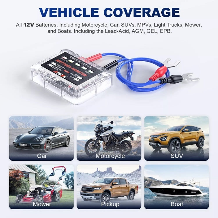 ANCEL 12V LED Car Battery Tester SOH/SOC Rechargeable Battery Analysis Tool, BM200 PRO