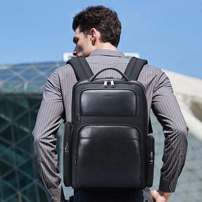 Bopai 61-125031 Large-capacity First-layer Cowhide Business Laptop Backpack With USB+Type-C Port, 61-125031