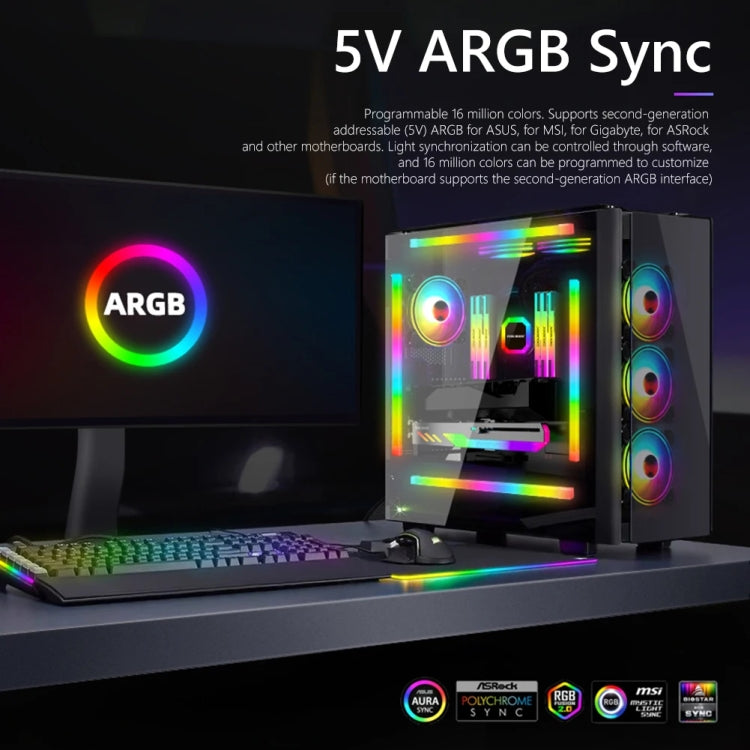 Panoramic Glow ARGB Light Bar Desktop Computer Case Interior Decorative Ambient Light, F300 Square