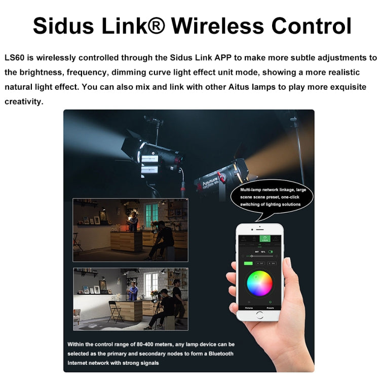 Aputure Adjustable Focus LED Photography Light Indoor Interview Video Live Fill Light, LS 60d, LS 60x