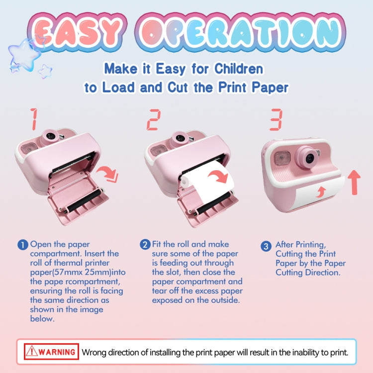 M8 2.4-Inch 1080P HD 2400W Pixel Dual-Camera Children Thermal Printing Camera, Pink, Blue, Purple, Pink+32GB, Blue+32GB, Purple+32GB