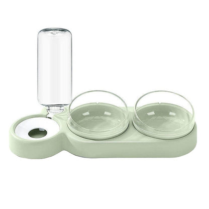 Cats 3 In 1 Bowl Automatic Water Dispenser Anti Spill Large Bore Tilt Pet Food Bowl, Green, White, Grey