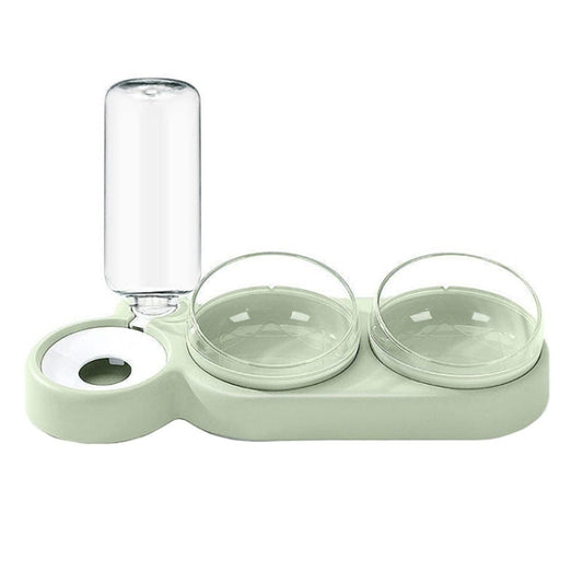 Cats 3 In 1 Bowl Automatic Water Dispenser Anti Spill Large Bore Tilt Pet Food Bowl, Green, White, Grey