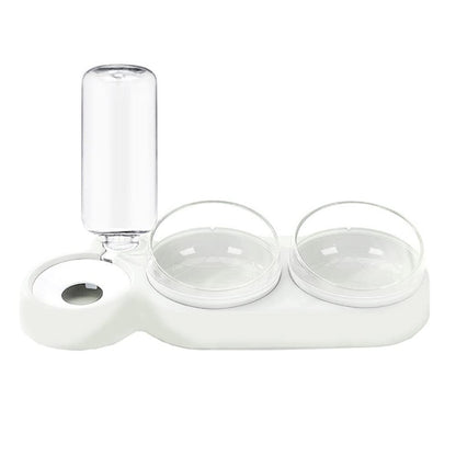 Cats 3 In 1 Bowl Automatic Water Dispenser Anti Spill Large Bore Tilt Pet Food Bowl, Green, White, Grey