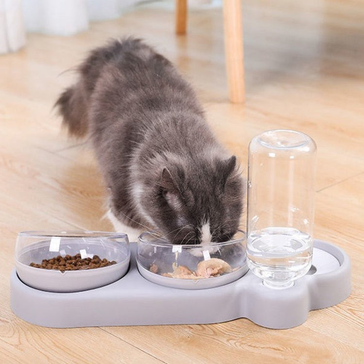 Cats 3 In 1 Bowl Automatic Water Dispenser Anti Spill Large Bore Tilt Pet Food Bowl, Green, White, Grey