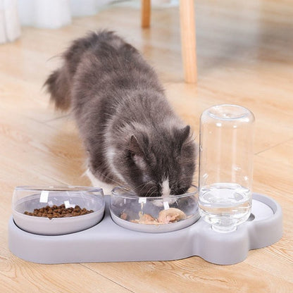 Cats 3 In 1 Bowl Automatic Water Dispenser Anti Spill Large Bore Tilt Pet Food Bowl, Green, White, Grey