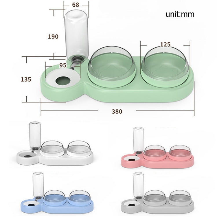 Cats 3 In 1 Bowl Automatic Water Dispenser Anti Spill Large Bore Tilt Pet Food Bowl, Green, White, Grey