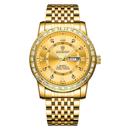 BINBOND B2202 Diamond Dual-calendar Luminous Quartz Watch, Inter-gold-Blue, Inter-gold-Green, Inter-gold-Black, Inter-gold-White, Full-gold-Gold, Full-gold-Black, White Steel-Blue, White Steel-Black