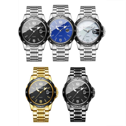 BINBOND B9696 Outdoor Calendar Luminous Waterproof Quartz Watch, Black Steel-Black-White Nail