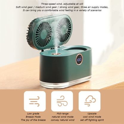 WT-818 Dual-leaf Spray Smart Digital Display Desktop Fan Night Light Humidification Cooler