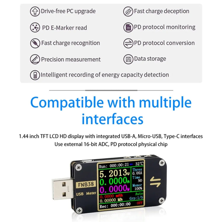 FNIRSI FNB38 USB Voltage And Current Meter Capacity Fast Charging Protocol Tester, FNB38
