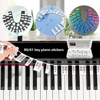 Silicone Piano Notes Guide Removable Piano Keyboard, 88 Keys White Bottom Black Text, 88 Keys White Bottom Color Text, 61 Keys White Bottom Black Text, 61 Keys White Bottom Color Text