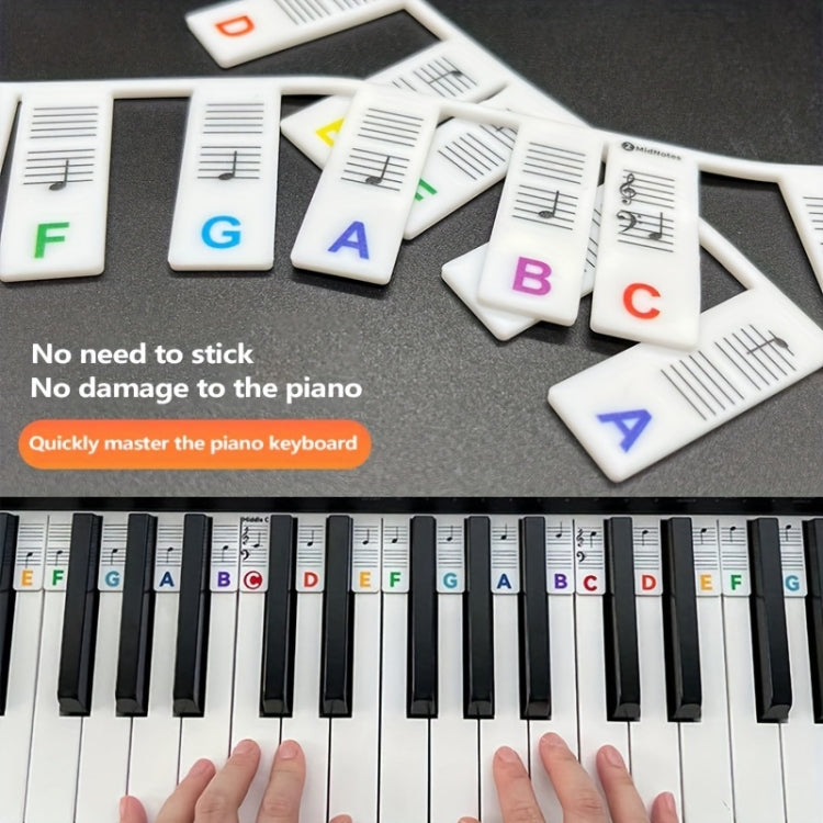 Silicone Piano Notes Guide Removable Piano Keyboard, 88 Keys White Bottom Black Text, 88 Keys White Bottom Color Text, 61 Keys White Bottom Black Text, 61 Keys White Bottom Color Text