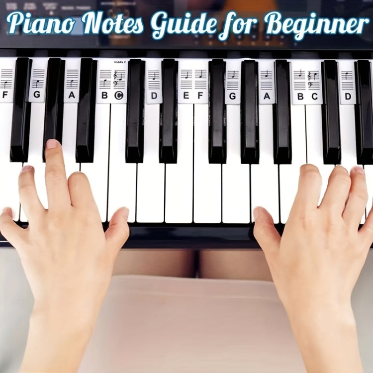 Silicone Piano Notes Guide Removable Piano Keyboard, 88 Keys White Bottom Black Text, 88 Keys White Bottom Color Text, 61 Keys White Bottom Black Text, 61 Keys White Bottom Color Text