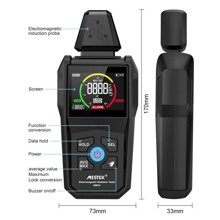 MESTEK  EMF01 Electromagnetic Radiation Detector Highly Sensitive 3-Axis Sensing Probe, EMF01