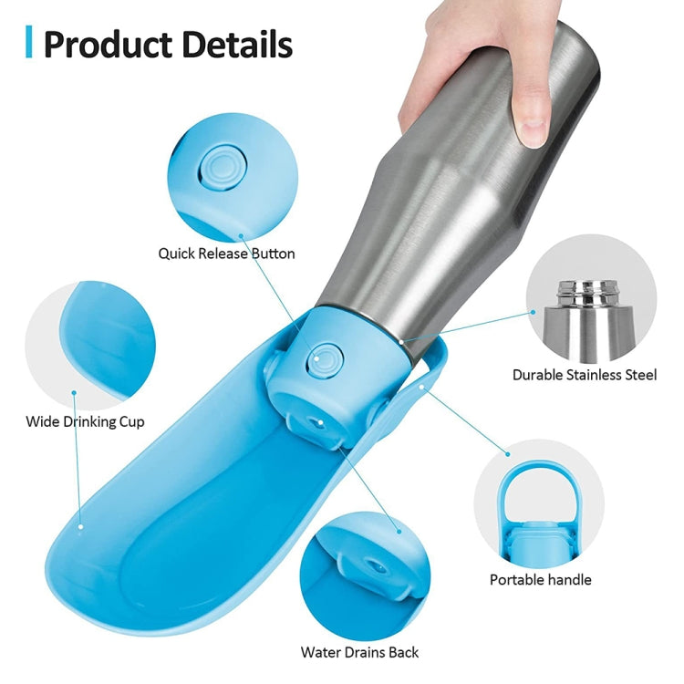 Pet Outing Stainless Steel Folding Water Bottle Outdoor Portable Drinking Fountain, Light Blue, Grey, Dark Green
