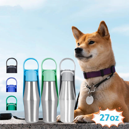 Pet Outing Stainless Steel Folding Water Bottle Outdoor Portable Drinking Fountain, Light Blue, Grey, Dark Green