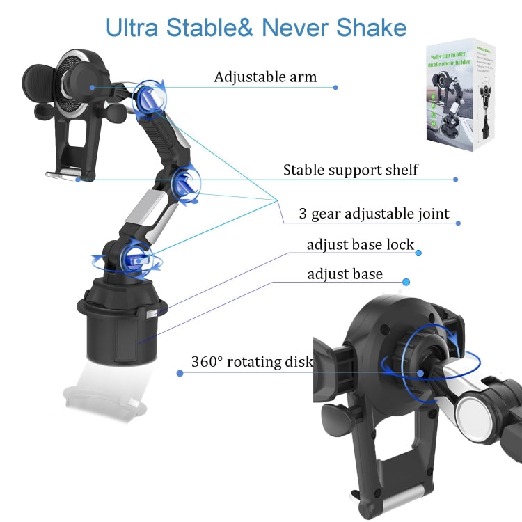 Universal Long Tube 3 Joints Adjustable Car Water Cup Position Cell Phone Holder