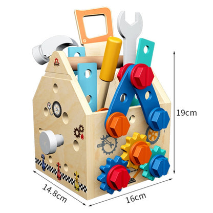 Wooden Multifunction Toolbox Early Learning Disassembly Nut Tool Basket Children Educational Toy, Wooden Multifunction Toolbox