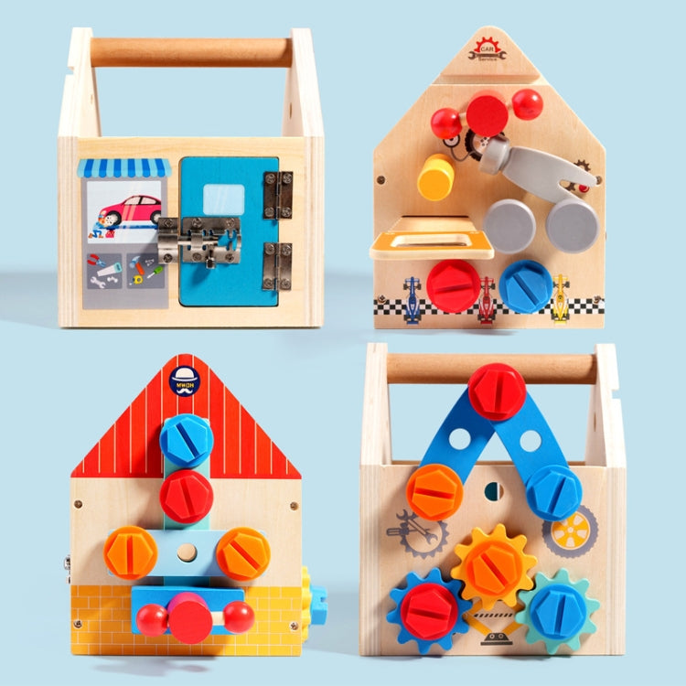Wooden Multifunction Toolbox Early Learning Disassembly Nut Tool Basket Children Educational Toy, Wooden Multifunction Toolbox