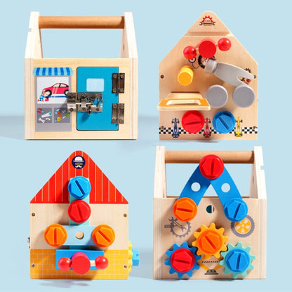 Wooden Multifunction Toolbox Early Learning Disassembly Nut Tool Basket Children Educational Toy, Wooden Multifunction Toolbox