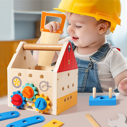 Wooden Multifunction Toolbox Early Learning Disassembly Nut Tool Basket Children Educational Toy, Wooden Multifunction Toolbox