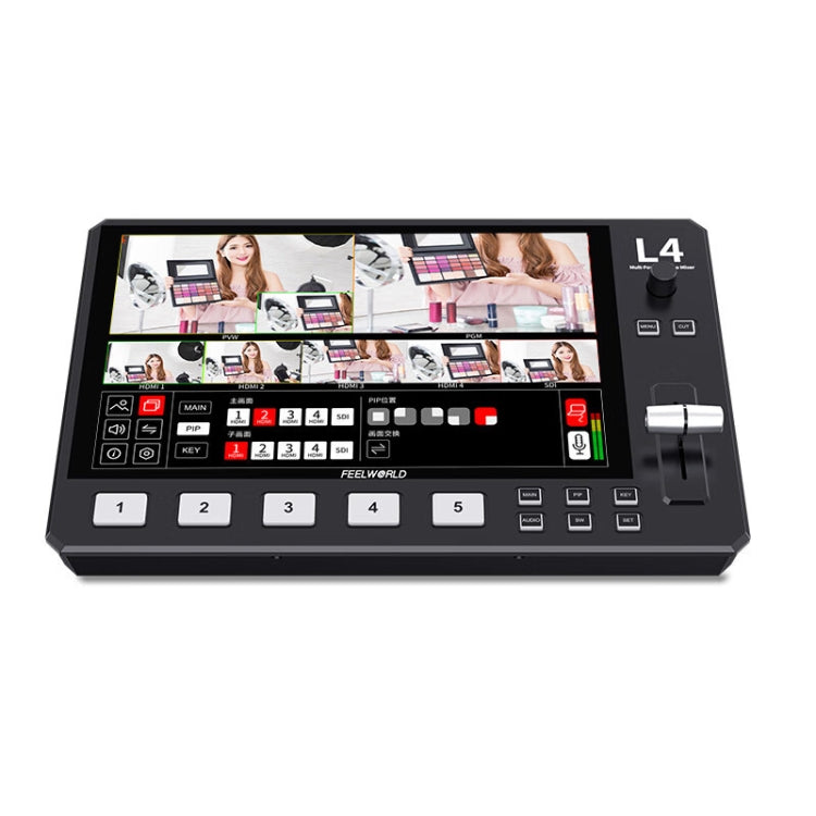 FEELWORLD L4 Multi-Camera Video Mixer Switcher 10.1" Touch Screen USB 3.0 Fast Streaming, EU Plug, UK Plug, US Plug, AU Plug