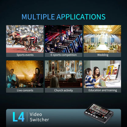 FEELWORLD L4 Multi-Camera Video Mixer Switcher 10.1" Touch Screen USB 3.0 Fast Streaming, EU Plug, UK Plug, US Plug, AU Plug