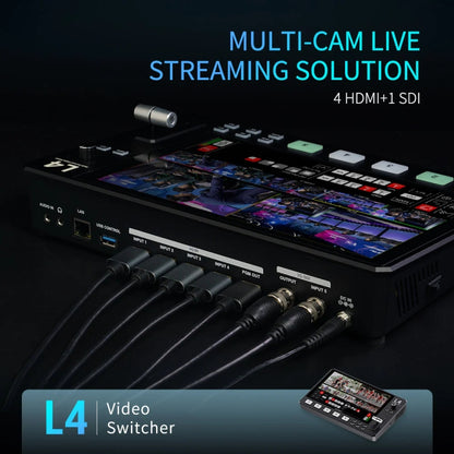FEELWORLD L4 Multi-Camera Video Mixer Switcher 10.1" Touch Screen USB 3.0 Fast Streaming, EU Plug, UK Plug, US Plug, AU Plug