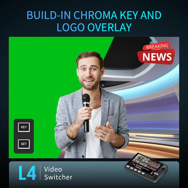 FEELWORLD L4 Multi-Camera Video Mixer Switcher 10.1" Touch Screen USB 3.0 Fast Streaming, EU Plug, UK Plug, US Plug, AU Plug