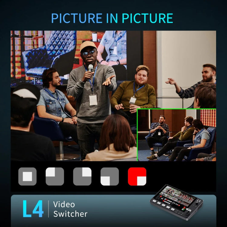 FEELWORLD L4 Multi-Camera Video Mixer Switcher 10.1" Touch Screen USB 3.0 Fast Streaming, EU Plug, UK Plug, US Plug, AU Plug