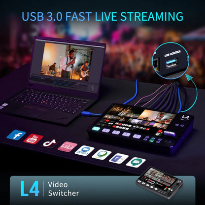 FEELWORLD L4 Multi-Camera Video Mixer Switcher 10.1" Touch Screen USB 3.0 Fast Streaming, EU Plug, UK Plug, US Plug, AU Plug