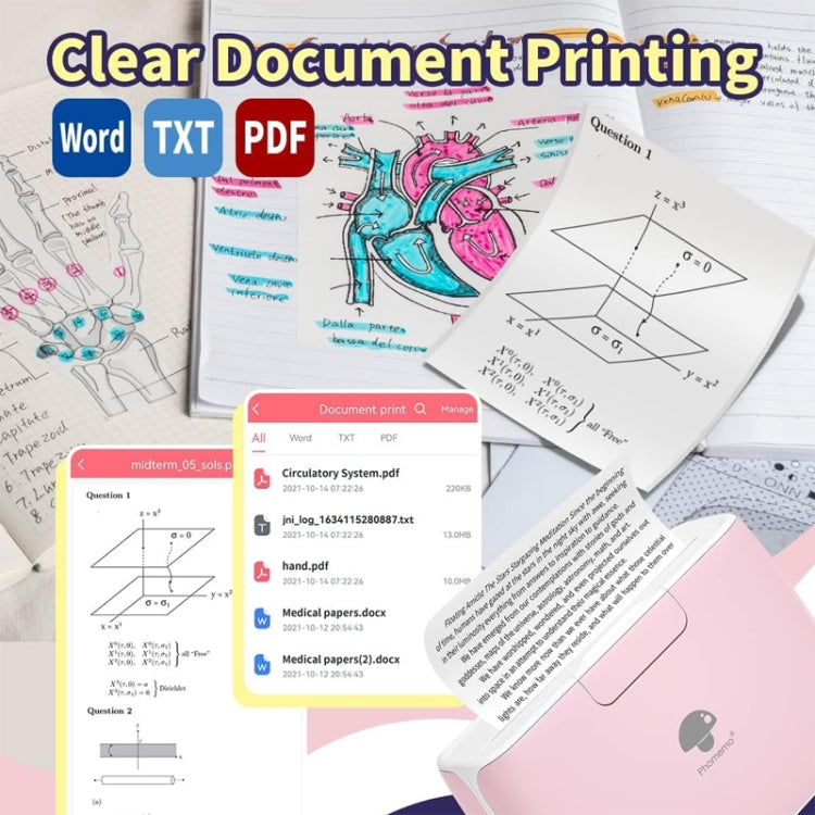 Phomemo M04S Thermal Printer Support 4 Inch Printing Width 300dpi Bluetooth Inkless Printer, White, Geen, Pink