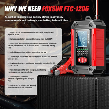 FOXSUR Cars Motorcycles 12V Lithium Cattery Charger With Battery Detection, US Plug, EU Plug, UK Plug, AU Plug, JP Plug