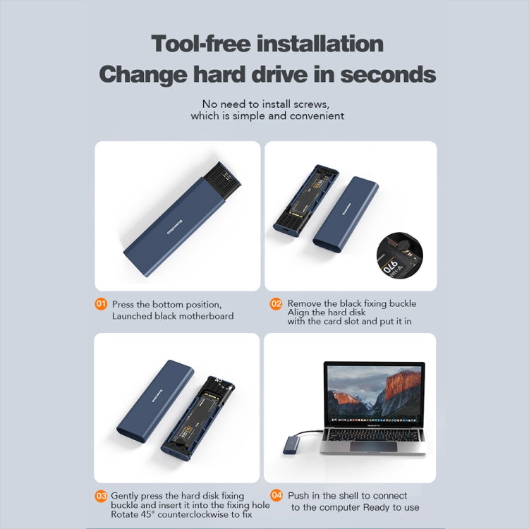 Blueendless M2815SN M.2 Dual Protocol Type-C 3.1 Mobile Hard Disk Box Laptop External SSD, M2815SN