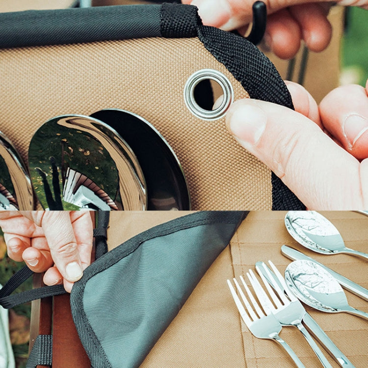 AOTU AT6471 12pcs /Set Outdoor 304 Stainless Steel Camping Cutlery Set With Storage Bag, With Chopsticks Khaki, With Dinner Knife Mud Color