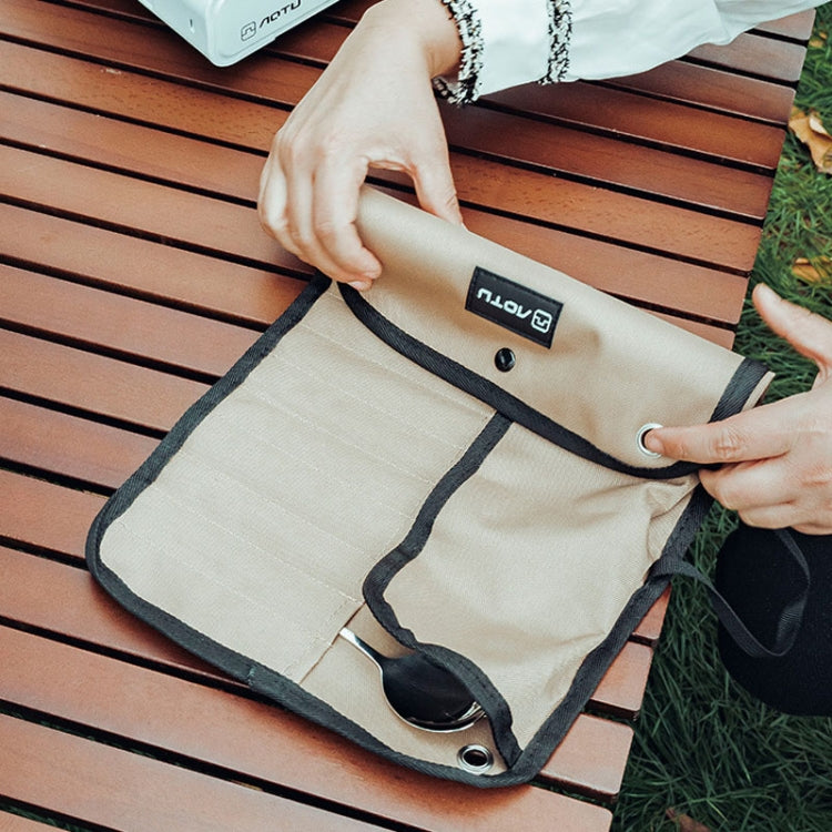 AOTU AT6471 12pcs /Set Outdoor 304 Stainless Steel Camping Cutlery Set With Storage Bag, With Chopsticks Khaki, With Dinner Knife Mud Color