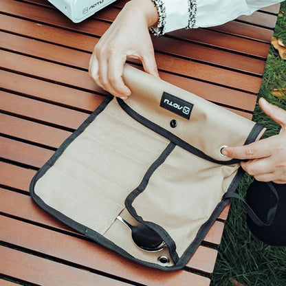 AOTU AT6471 12pcs /Set Outdoor 304 Stainless Steel Camping Cutlery Set With Storage Bag, With Chopsticks Khaki, With Dinner Knife Mud Color