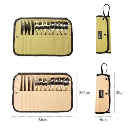 AOTU AT6471 12pcs /Set Outdoor 304 Stainless Steel Camping Cutlery Set With Storage Bag, With Chopsticks Khaki, With Dinner Knife Mud Color