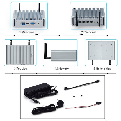 HYSTOU P09B-J4125-4L 8GB DDR4+128GB SSD Industrial Computer Soft Route From 2.5G Multi -Network HTPC Server Mini Console, With EU Adapter, With US Adapter, With UK Adapter