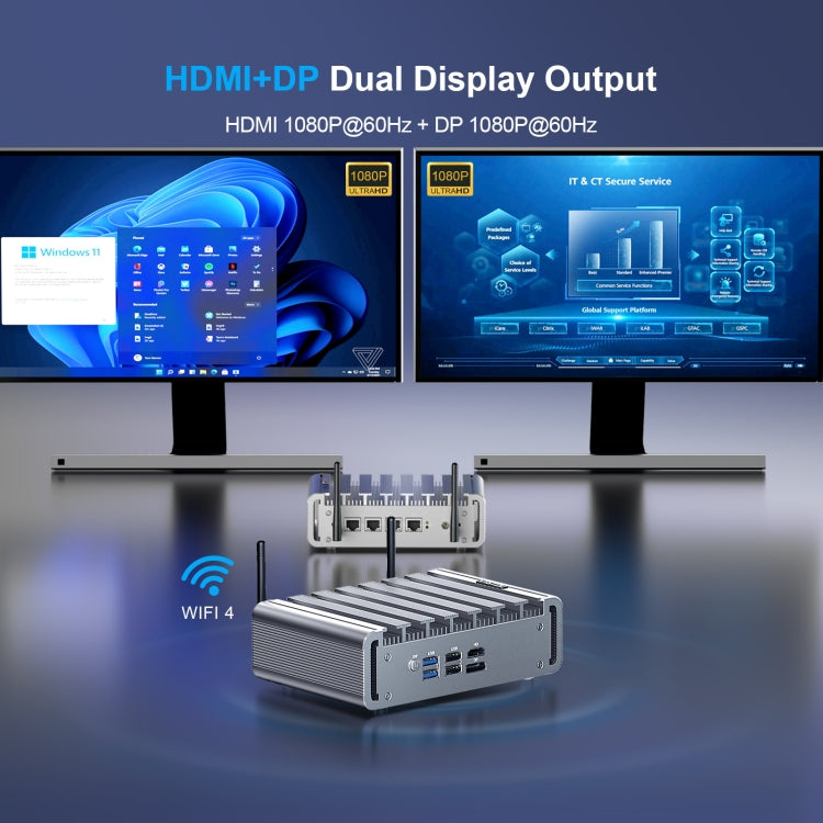HYSTOU P09B-J4125-4L 8GB DDR4+128GB SSD Industrial Computer Soft Route From 2.5G Multi -Network HTPC Server Mini Console, With EU Adapter, With US Adapter, With UK Adapter