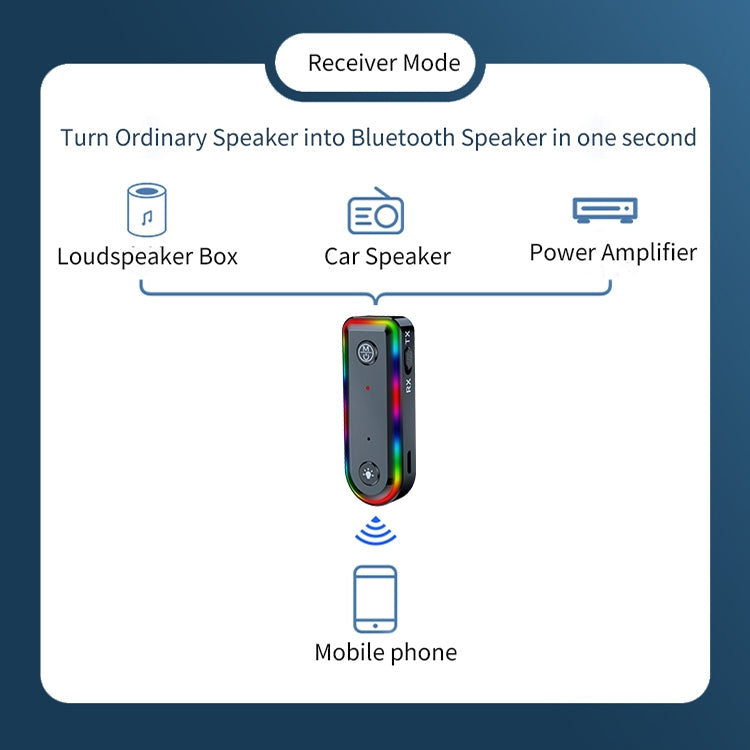 Q3 2-in-1 RGB Light Bluetooth Audio Receiver Launcher Car Audio Adapter, Q3