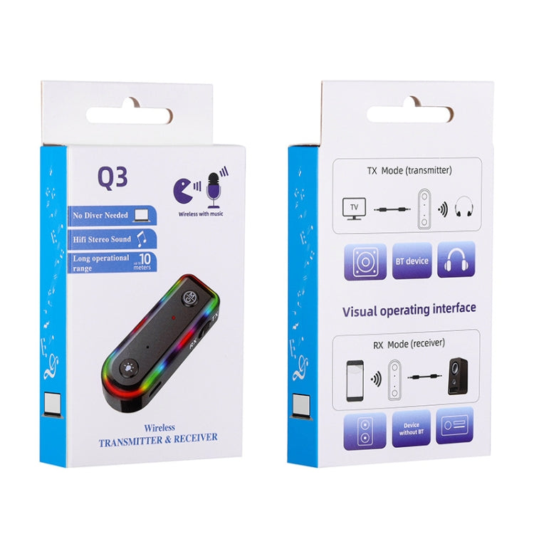 Q3 2-in-1 RGB Light Bluetooth Audio Receiver Launcher Car Audio Adapter, Q3