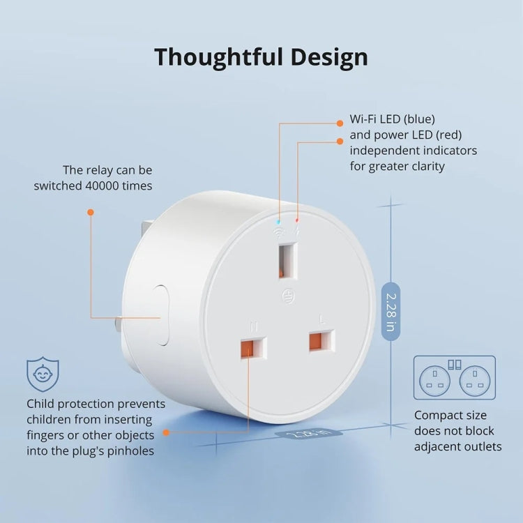 Smart WiFi Socket Electricity Time Switching Voice Control, SONOFF S60TPG UK Plug