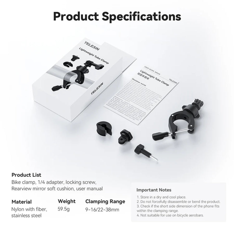 Lightweight Stem Clamp Cycling Bracket 360 Degree Adjustable Sports Camera Universal, TELESIN TE-HBM-004